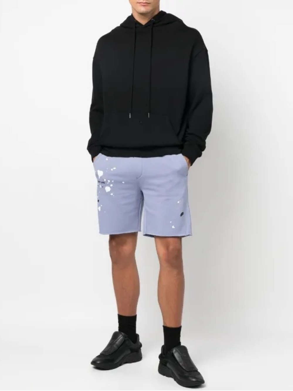 HELMUT LANG Embroidered Logo Track Shorts Paint Splatter Cotton L